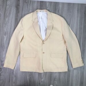 Zara Linen Blazer Jacket Two Button Butter Yellow Mens 44